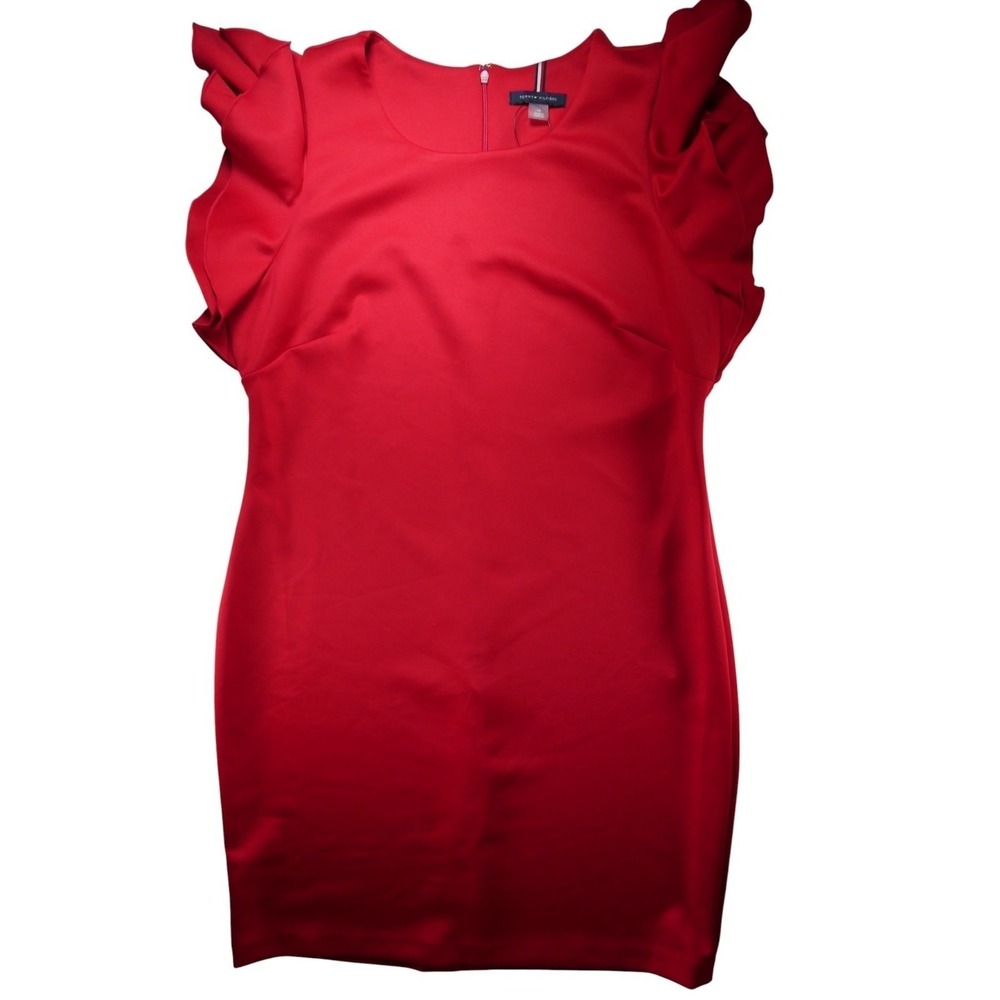 Tommy Hilfiger Women's Scuba Sheath Red Cocktail Dress TD7S1ME1 S 16 - Picture 3 of 8